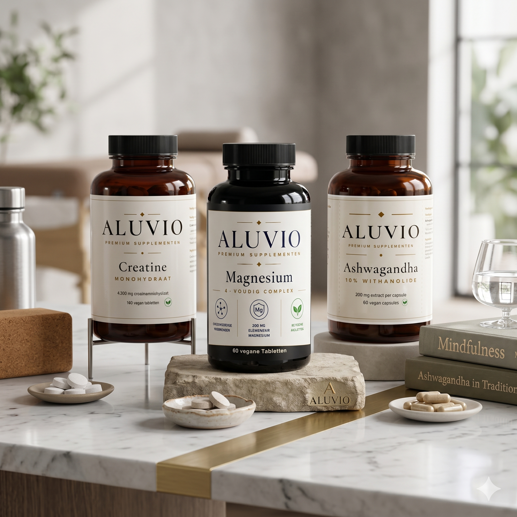 ALUVIO supplementen collectie op premium marmeren setting